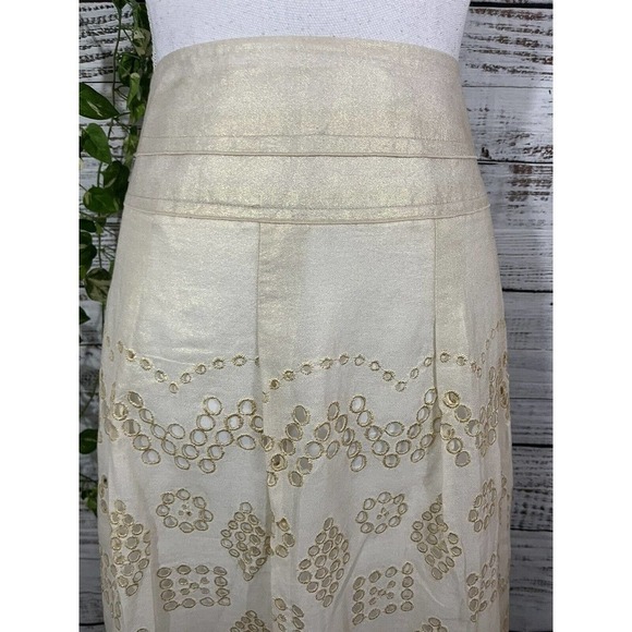 Nygard Skirt Plus 24 Ivory Gold Eyelet Knee Wedding Cocktail Church Modest Slim - Picture 3 of 14